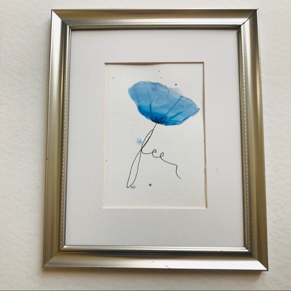 Original watercolor of blue flower